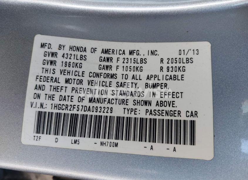 Photo 9 of 2013 Honda Accord SPORT (VIN 1HGCR2F57DA093229)