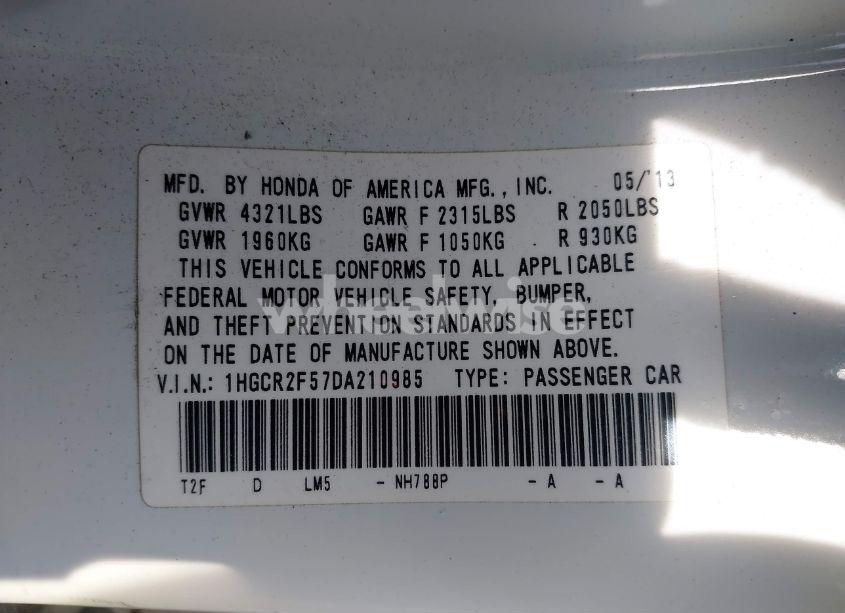 Photo 9 of 2013 Honda Accord SPORT (VIN 1HGCR2F57DA210985)