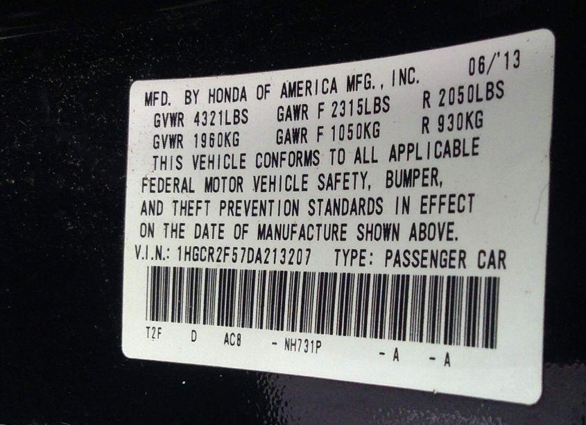 Photo 9 of 2013 Honda Accord SPORT (VIN 1HGCR2F57DA213207)