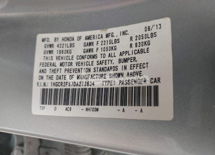 Photo 9 of 2013 Honda Accord SPORT (VIN 1HGCR2F57DA273634)