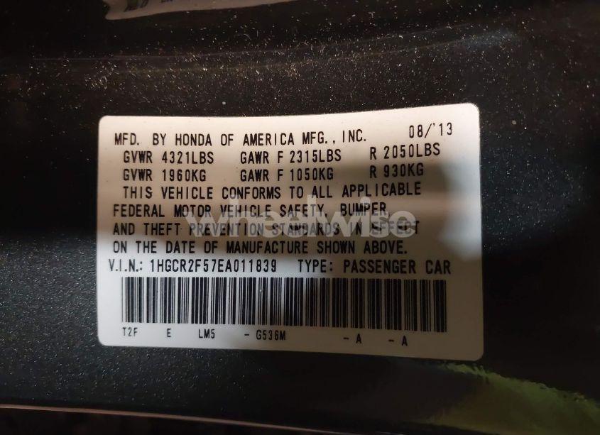 Photo 9 of 2014 Honda Accord SPORT (VIN 1HGCR2F57EA011839)