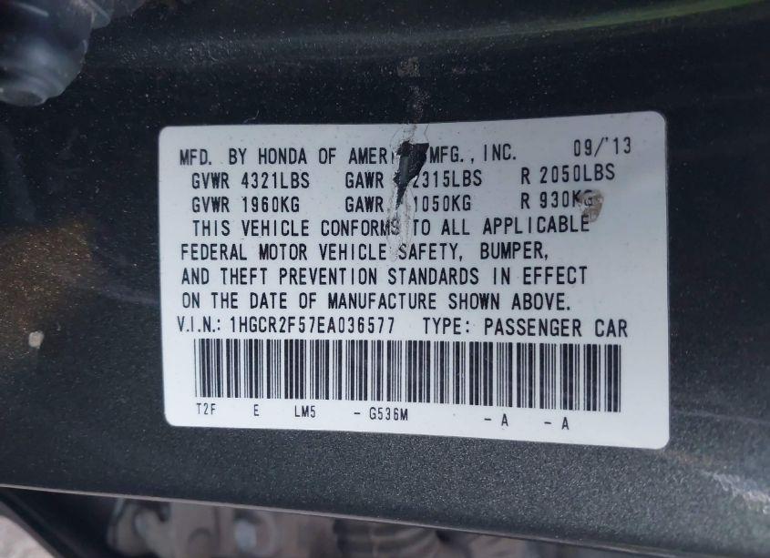 Photo 9 of 2014 Honda Accord SPORT (VIN 1HGCR2F57EA036577)