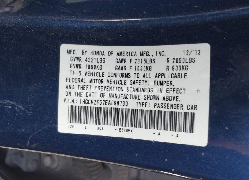 Photo 9 of 2014 Honda Accord SPORT (VIN 1HGCR2F57EA099730)