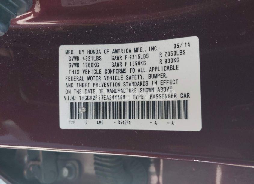 Photo 9 of 2014 Honda Accord SPORT (VIN 1HGCR2F57EA244460)