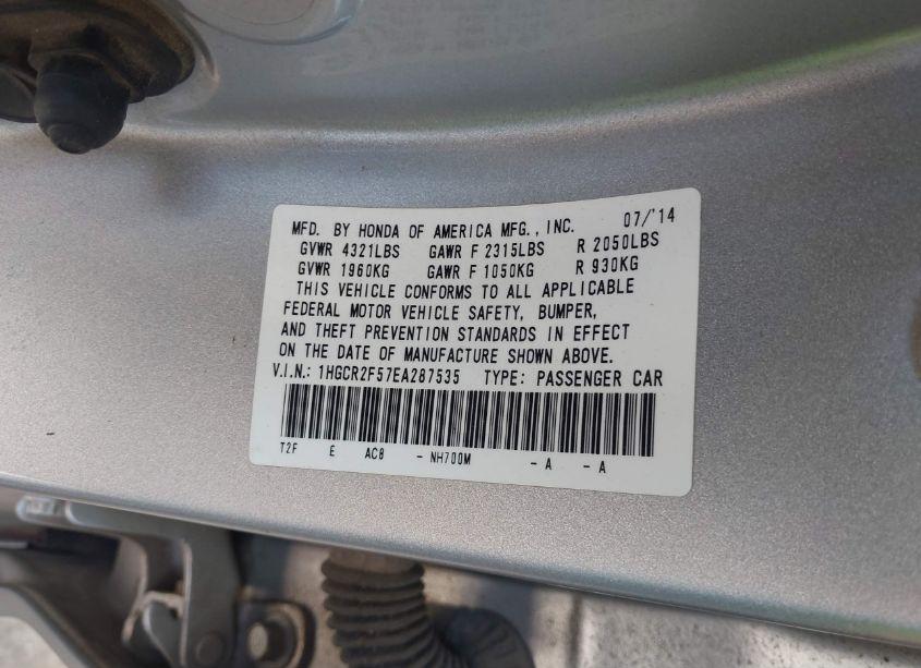 Photo 9 of 2014 Honda Accord SPORT (VIN 1HGCR2F57EA287535)