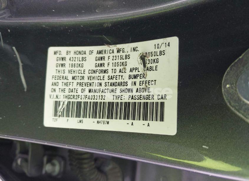 Photo 9 of 2015 Honda Accord SPORT (VIN 1HGCR2F57FA033132)