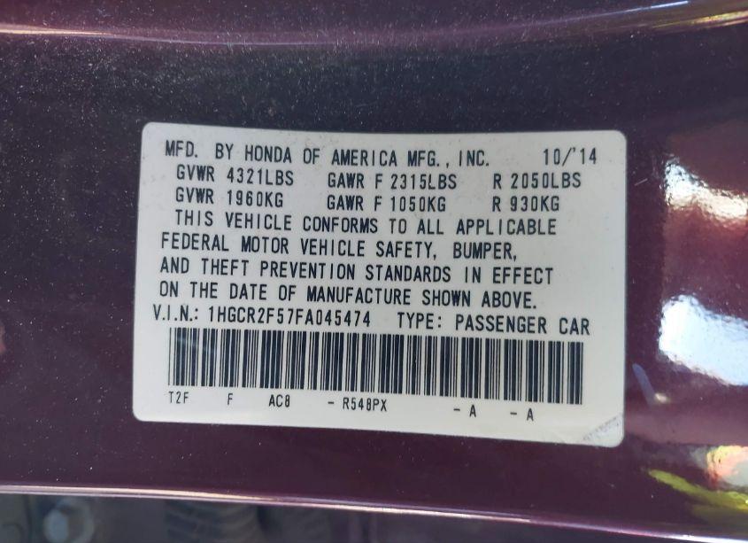 Photo 9 of 2015 Honda Accord SPORT (VIN 1HGCR2F57FA045474)