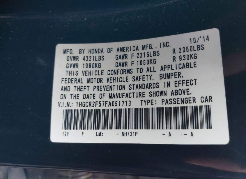 Photo 9 of 2015 Honda Accord SPORT (VIN 1HGCR2F57FA051713)