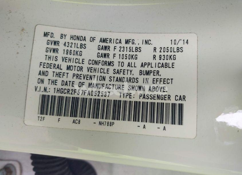 Photo 9 of 2015 Honda Accord SPORT (VIN 1HGCR2F57FA052537)