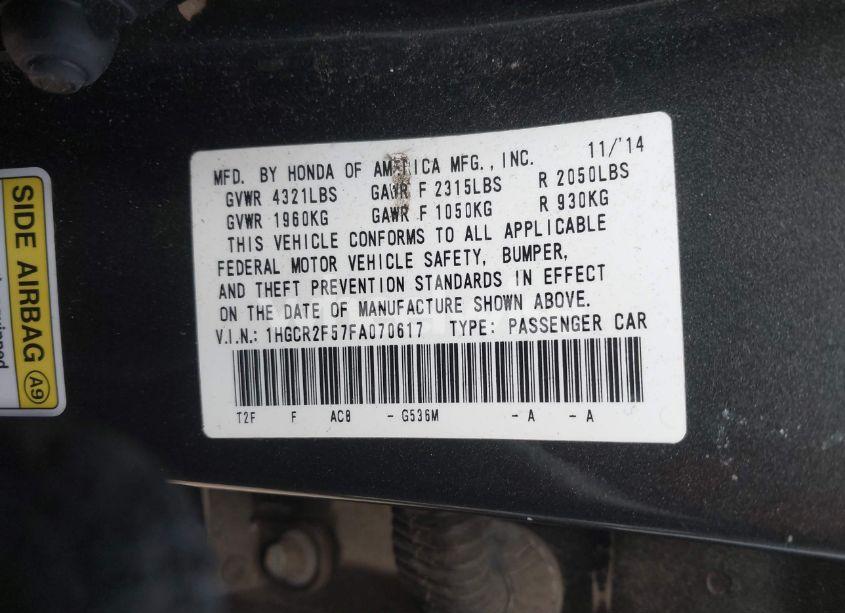 Photo 9 of 2015 Honda Accord SPORT (VIN 1HGCR2F57FA070617)