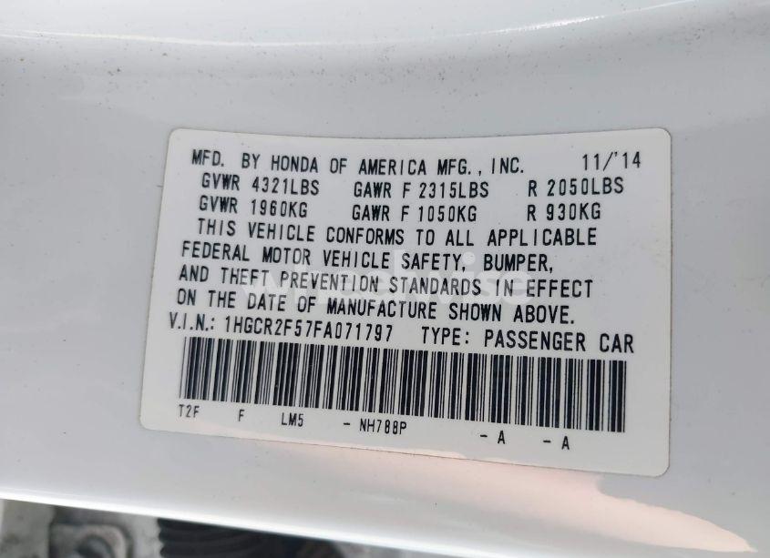 Photo 9 of 2015 Honda Accord SPORT (VIN 1HGCR2F57FA071797)