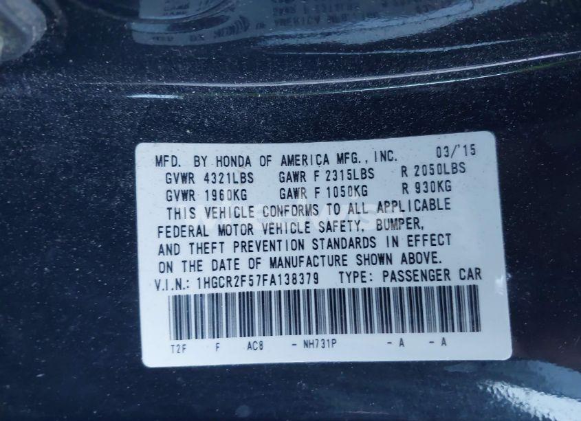 Photo 9 of 2015 Honda Accord SPORT (VIN 1HGCR2F57FA138379)