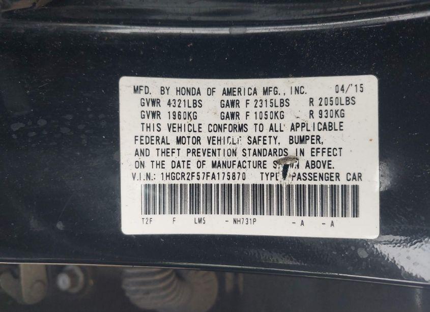 Photo 9 of 2015 Honda Accord SPORT (VIN 1HGCR2F57FA175870)