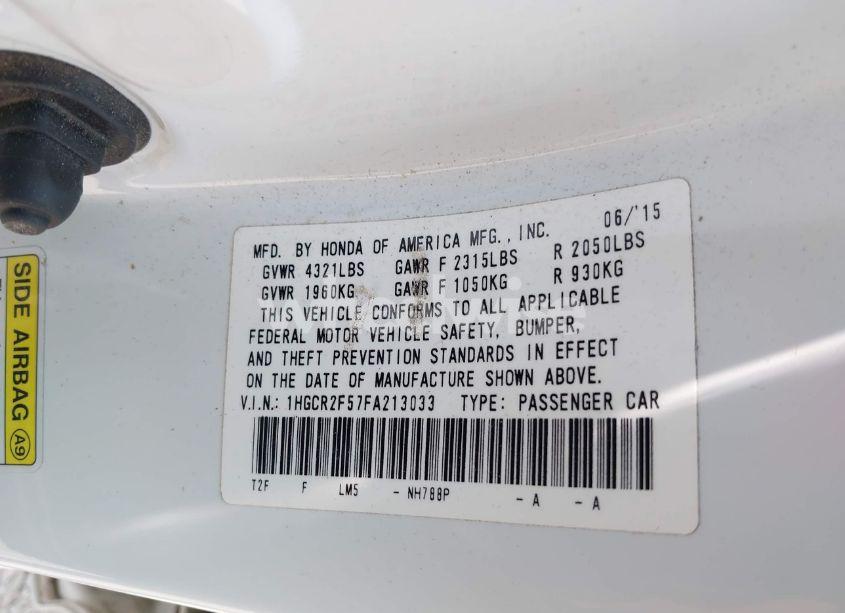 Photo 9 of 2015 Honda Accord SPORT (VIN 1HGCR2F57FA213033)