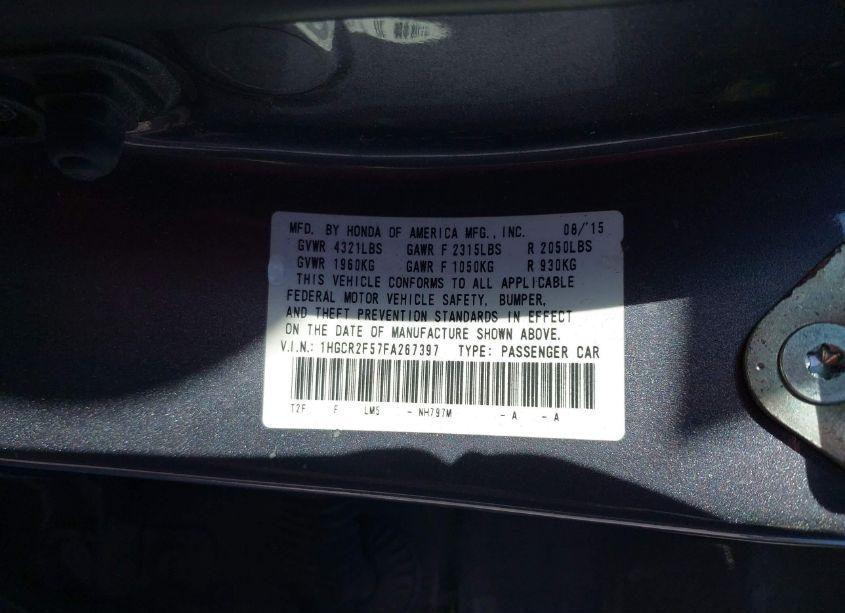 Photo 9 of 2015 Honda Accord SPORT (VIN 1HGCR2F57FA267397)
