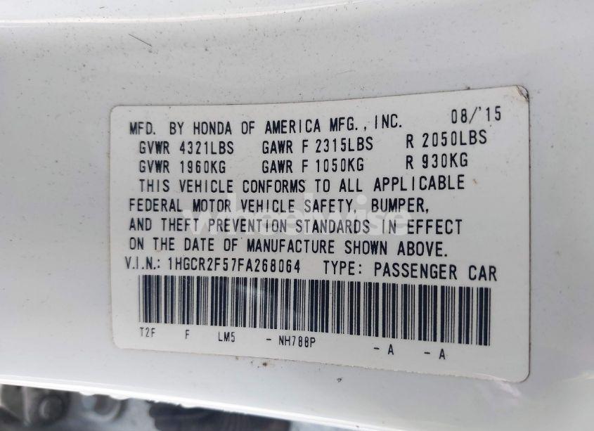 Photo 9 of 2015 Honda Accord SPORT (VIN 1HGCR2F57FA268064)