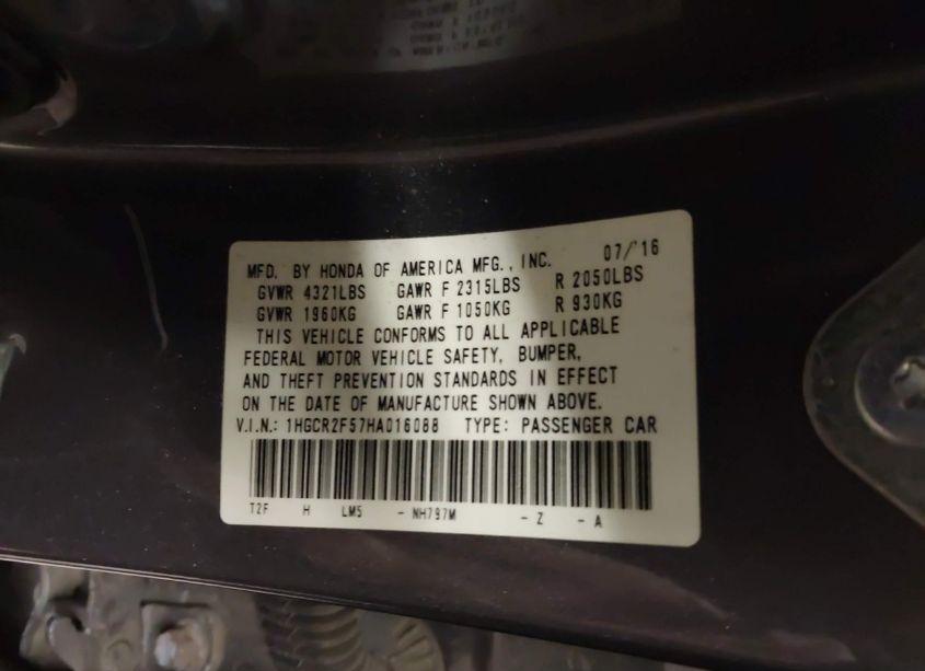 Photo 9 of 2017 Honda Accord SPORT (VIN 1HGCR2F57HA016088)