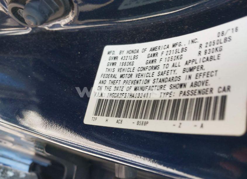 Photo 9 of 2017 Honda Accord SPORT (VIN 1HGCR2F57HA033411)