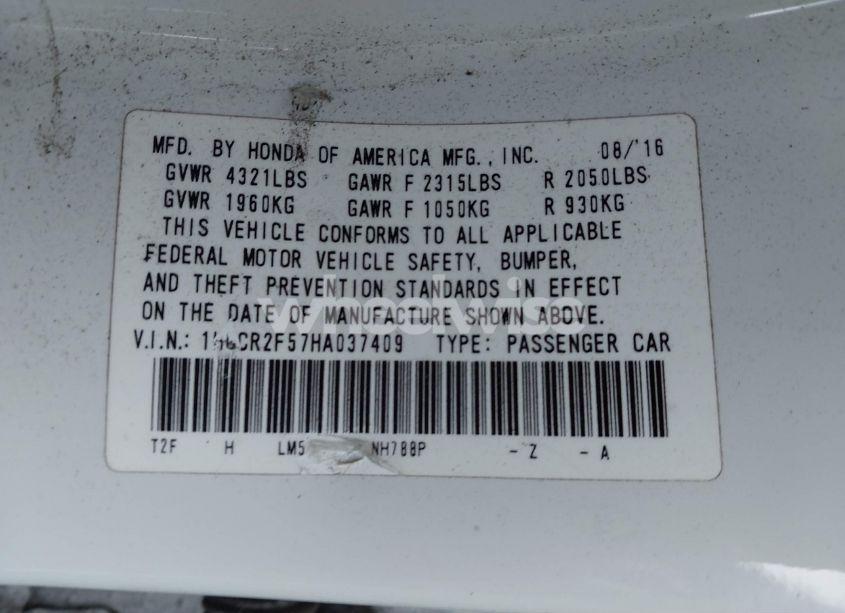 Photo 9 of 2017 Honda Accord SPORT (VIN 1HGCR2F57HA037409)