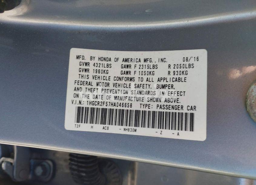 Photo 9 of 2017 Honda Accord SPORT (VIN 1HGCR2F57HA046658)