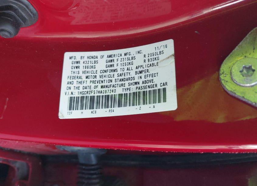 Photo 9 of 2017 Honda Accord SPORT (VIN 1HGCR2F57HA097240)