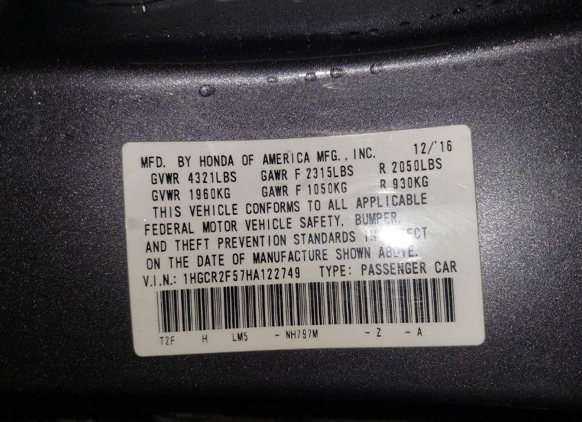 Photo 9 of 2017 Honda Accord SPORT (VIN 1HGCR2F57HA122749)