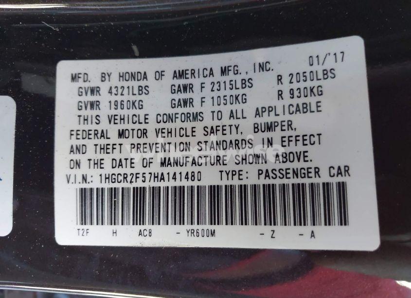 Photo 9 of 2017 Honda Accord SPORT (VIN 1HGCR2F57HA141480)