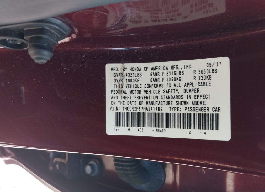 Photo 9 of 2017 Honda Accord SPORT (VIN 1HGCR2F57HA241482)