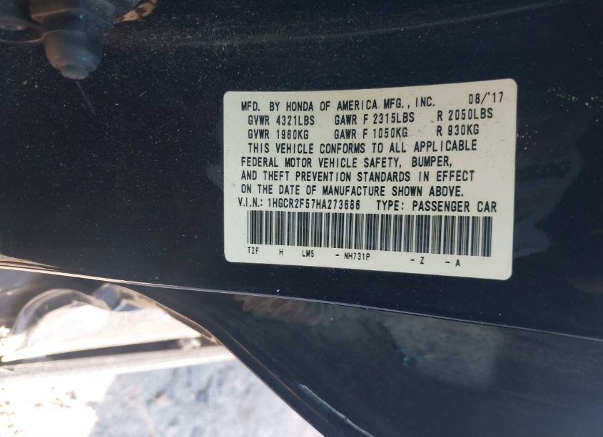 Photo 9 of 2017 Honda Accord SPORT (VIN 1HGCR2F57HA273686)