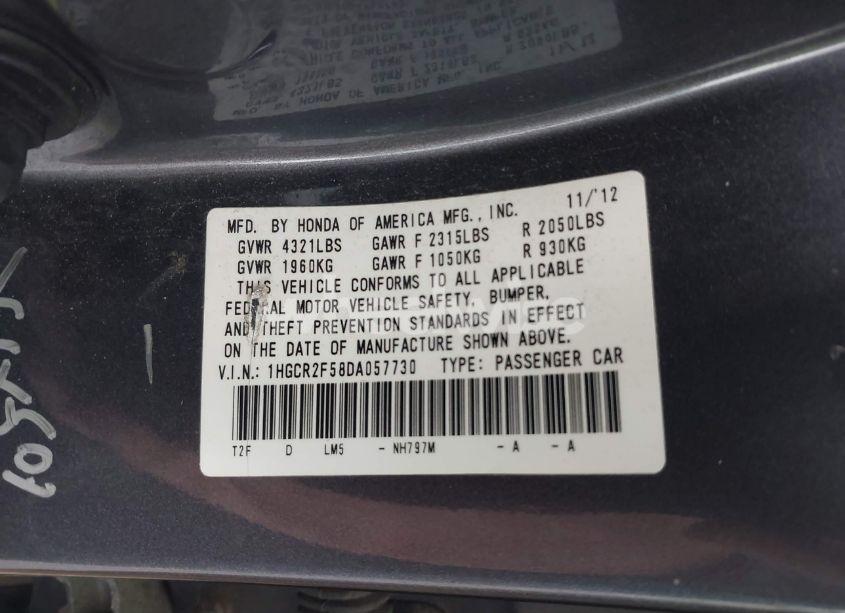 Photo 9 of 2013 Honda Accord SPORT (VIN 1HGCR2F58DA057730)