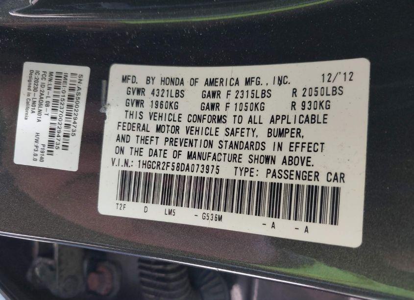 Photo 9 of 2013 Honda Accord SPORT (VIN 1HGCR2F58DA073975)