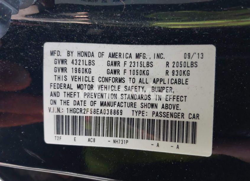 Photo 9 of 2014 Honda Accord SPORT (VIN 1HGCR2F58EA038869)