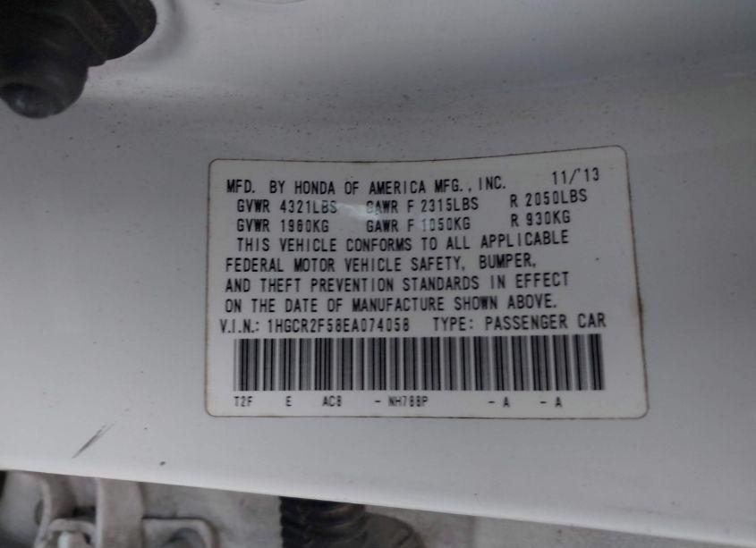 Photo 9 of 2014 Honda Accord SPORT (VIN 1HGCR2F58EA074058)