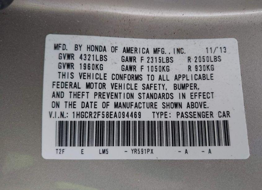 Photo 9 of 2014 Honda Accord SPORT (VIN 1HGCR2F58EA094469)