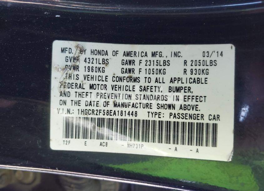 Photo 9 of 2014 Honda Accord SPORT (VIN 1HGCR2F58EA181448)