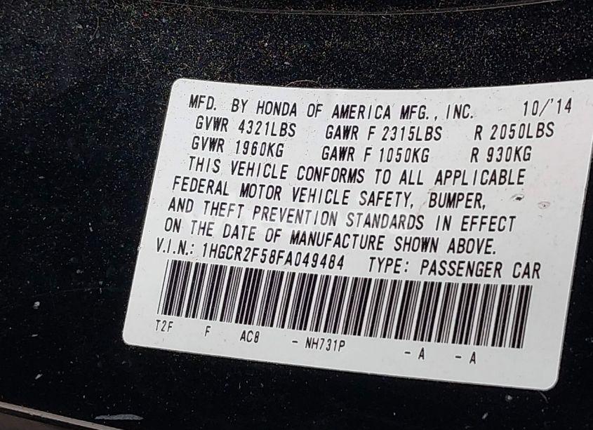 Photo 9 of 2015 Honda Accord SPORT (VIN 1HGCR2F58FA049484)