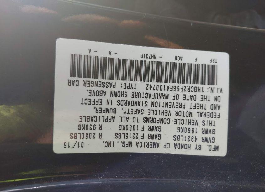 Photo 9 of 2015 Honda Accord SPORT (VIN 1HGCR2F58FA100742)