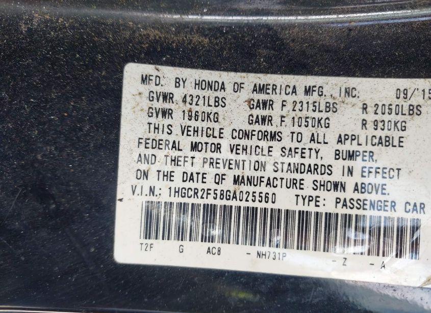 Photo 9 of 2016 Honda Accord SPORT (VIN 1HGCR2F58GA025560)