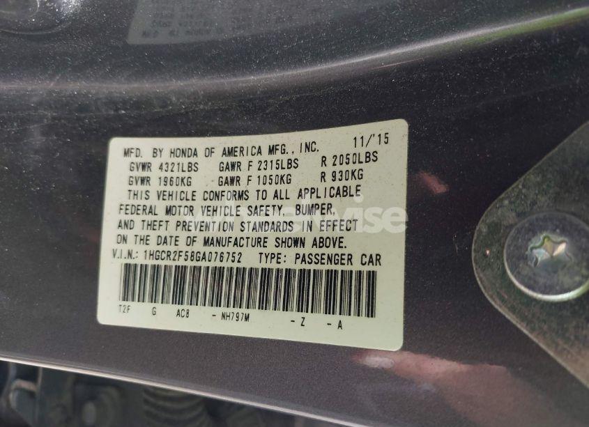 Photo 9 of 2016 Honda Accord SPORT (VIN 1HGCR2F58GA076752)