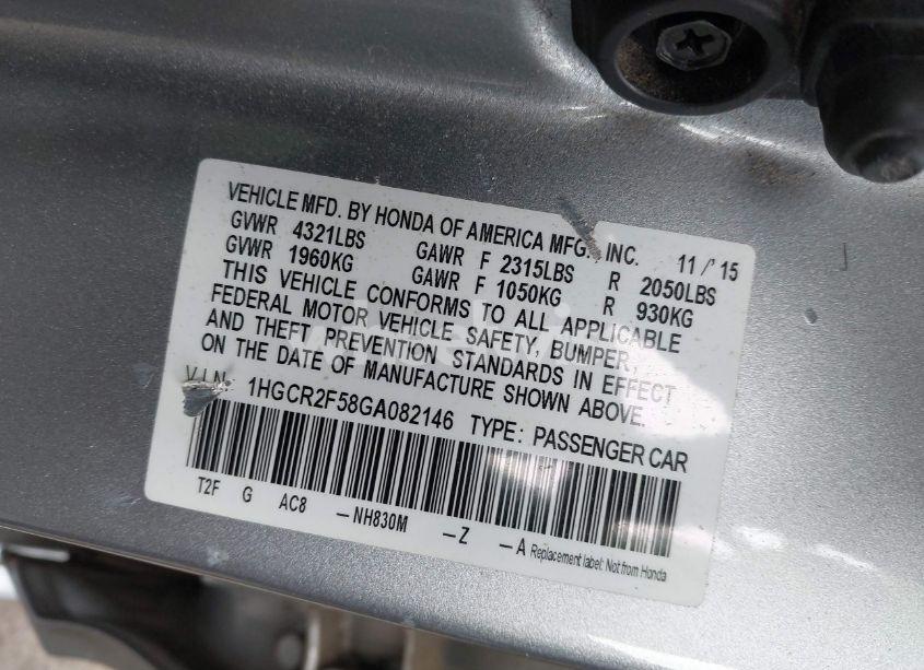 Photo 9 of 2016 Honda Accord SPORT (VIN 1HGCR2F58GA082146)