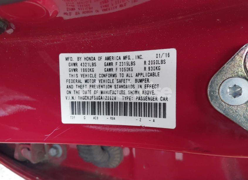 Photo 9 of 2016 Honda Accord SPORT (VIN 1HGCR2F58GA122628)