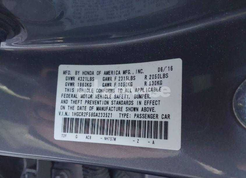 Photo 9 of 2016 Honda Accord SPORT (VIN 1HGCR2F58GA233521)