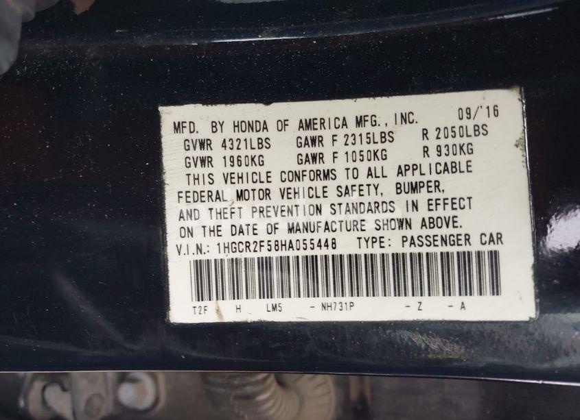 Photo 9 of 2017 Honda Accord SPORT (VIN 1HGCR2F58HA055448)