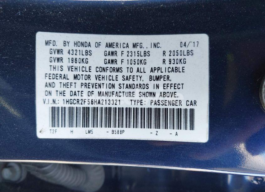 Photo 9 of 2017 Honda Accord SPORT (VIN 1HGCR2F58HA213321)