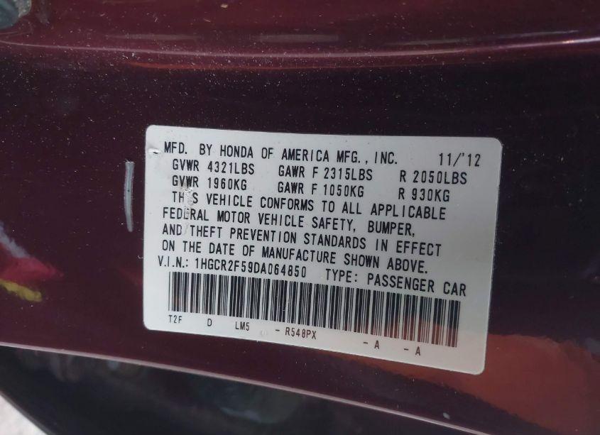 Photo 9 of 2013 Honda Accord SPORT (VIN 1HGCR2F59DA064850)