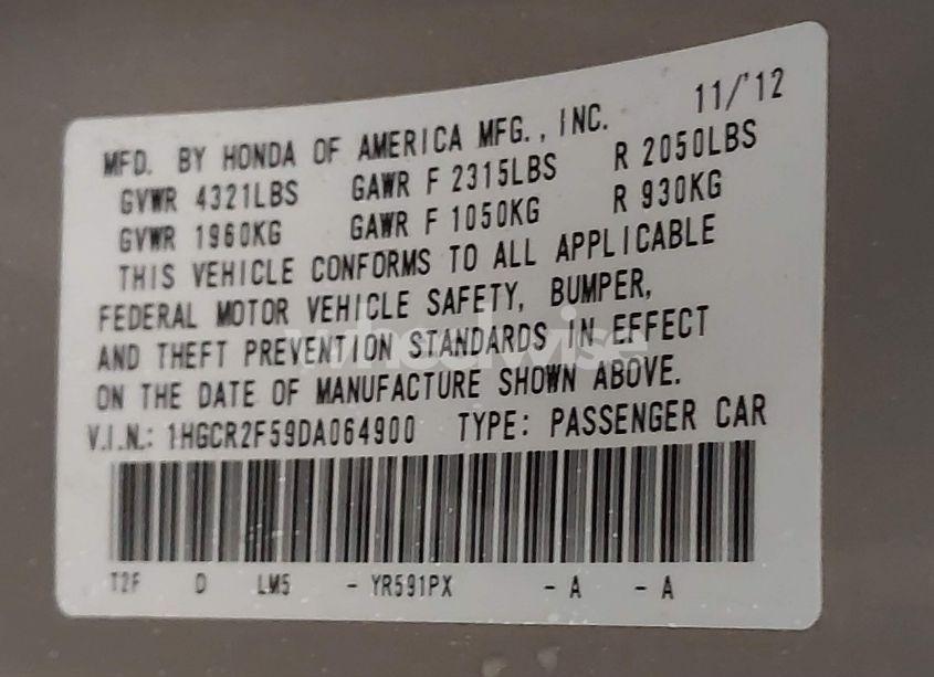 Photo 9 of 2013 Honda Accord SPORT (VIN 1HGCR2F59DA064900)