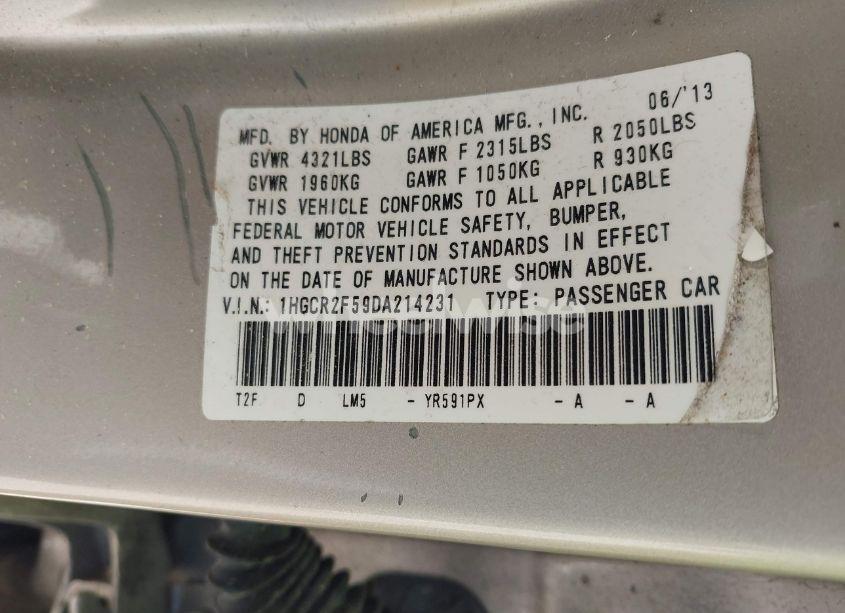 Photo 9 of 2013 Honda Accord SPORT (VIN 1HGCR2F59DA214231)