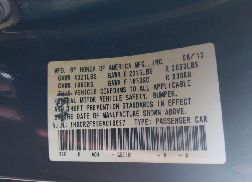 Photo 9 of 2014 Honda Accord SPORT (VIN 1HGCR2F59EA010627)