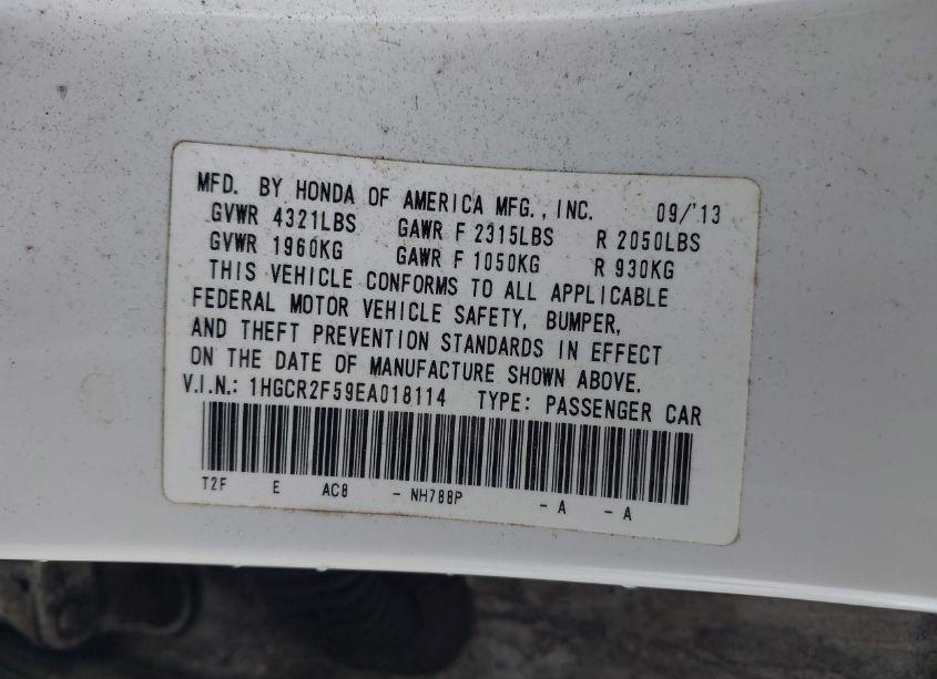 Photo 9 of 2014 Honda Accord SPORT (VIN 1HGCR2F59EA018114)