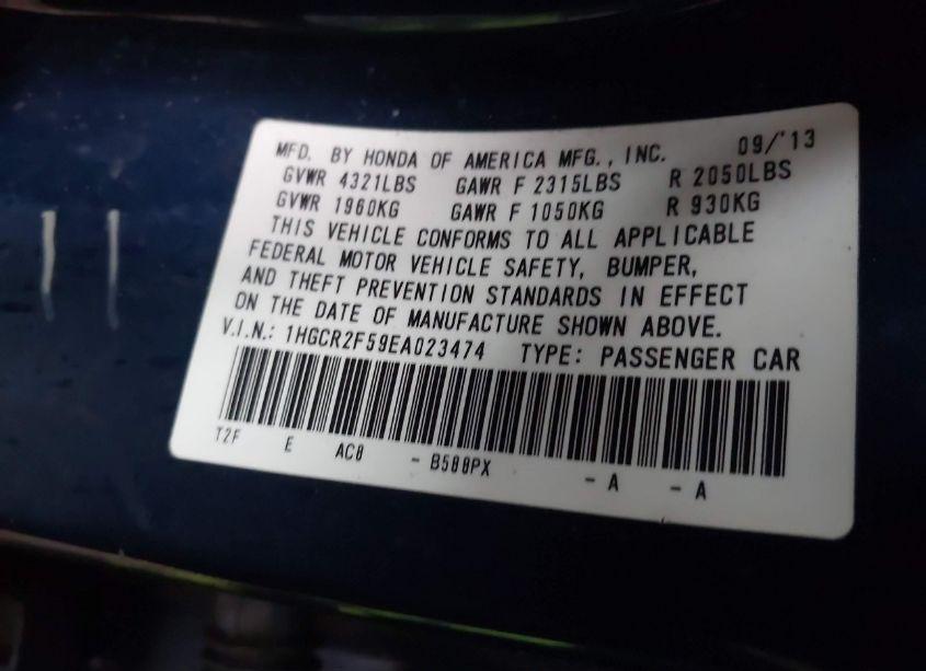 Photo 9 of 2014 Honda Accord SPORT (VIN 1HGCR2F59EA023474)